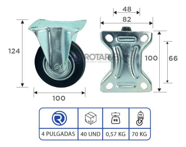 Rueda Tipo Continental Fija 4 Pulgadas | Zio Caracas - Imagen 3