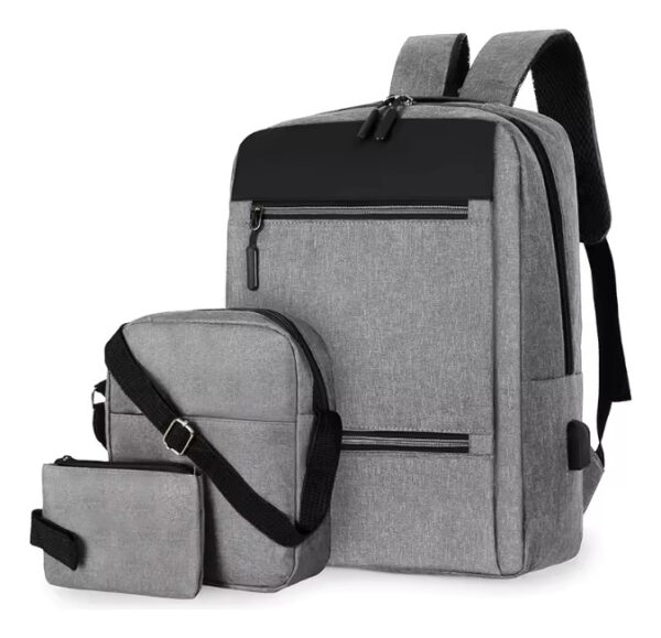 Kit Bolso Morral Escolar 3 Piezas Set  Laptop Con Puerto Usb - Imagen 1