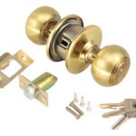 Cerradura Pomo De Puerta Metálica Dorada 3 Llaves