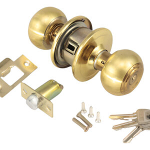 Cerradura Pomo De Puerta Metálica Dorada 3 Llaves