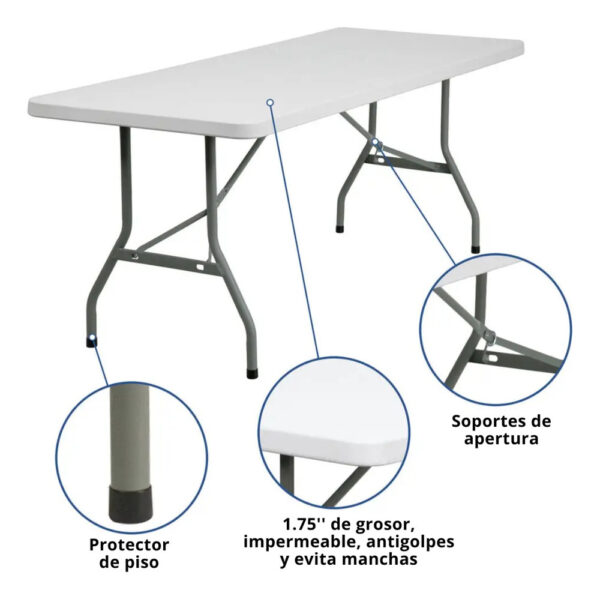Mesa Rectangular Plegable Portátil Resistente 120x74x61cm - Imagen 3