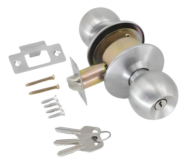 Cerradura Pomo De Puerta Acero Inox Metálica 3 Llaves Tipo A - Imagen 1