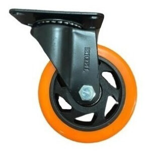 Rueda Giratoria Industrial 4pLG Nylon Naranja Base Metálica