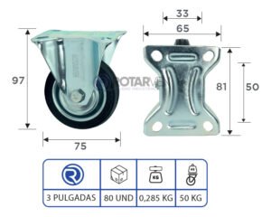 Rueda Fija Tipo Continental O Industrial 3 Pulgadas - Imagen 3