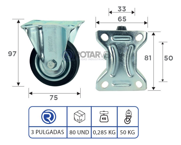 Rueda Fija Tipo Continental O Industrial 3 Pulgadas - Imagen 3