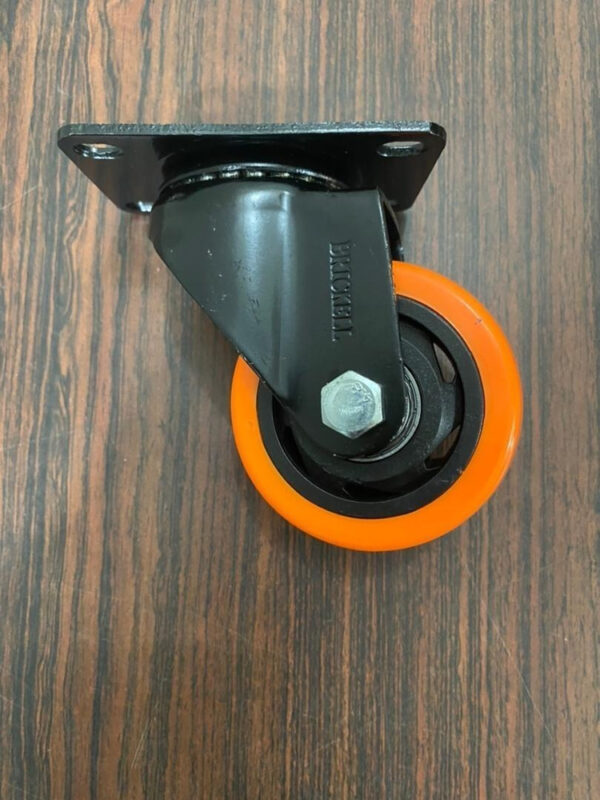 Rueda Giratoria Industrial 3pLG Nylon Naranja Base Metálica - Imagen 3