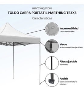 Toldo Plegable Lona Impermeable Carpa 2x2 Metros - Imagen 3
