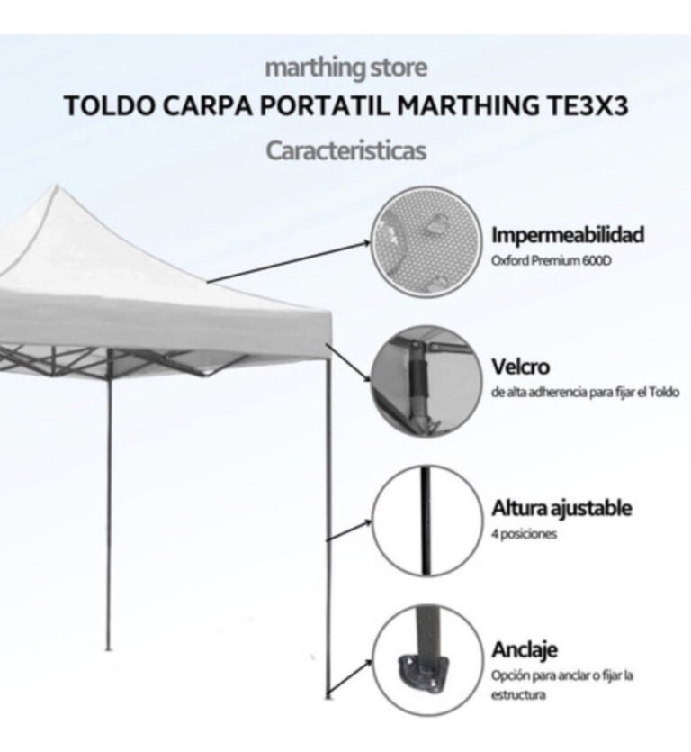 Toldo Plegable Lona Impermeable Carpa 2x2 Metros - Imagen 3
