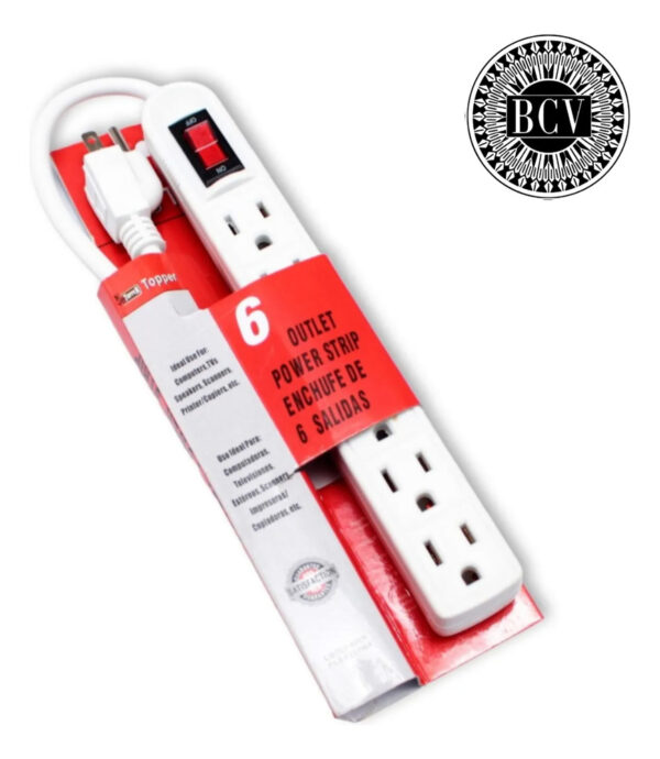 Regleta Multitoma Eléctrica De 6 Tomas Con Apagador - Imagen 1