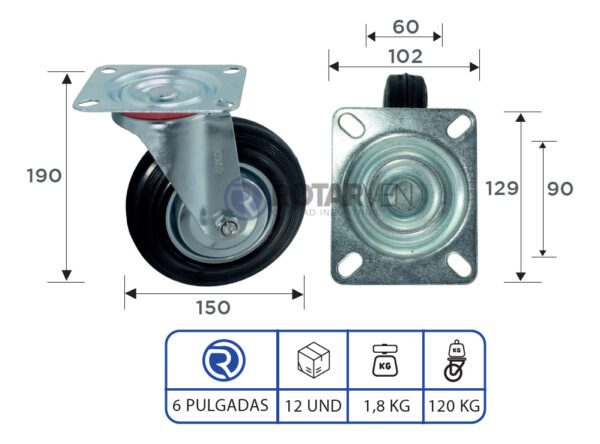 Rueda Continental Giratoria 6 Pulgadas | Zio Caracas - Imagen 3
