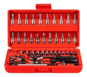 Juego Dados 46 Piezas Con Rachet Milimétrico Estuche 1/4 Rojo - Imagen 2