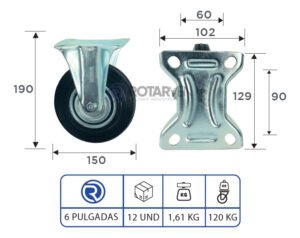Rueda Continental Fija De 6 Pulgadas | Zio Caracas - Imagen 3