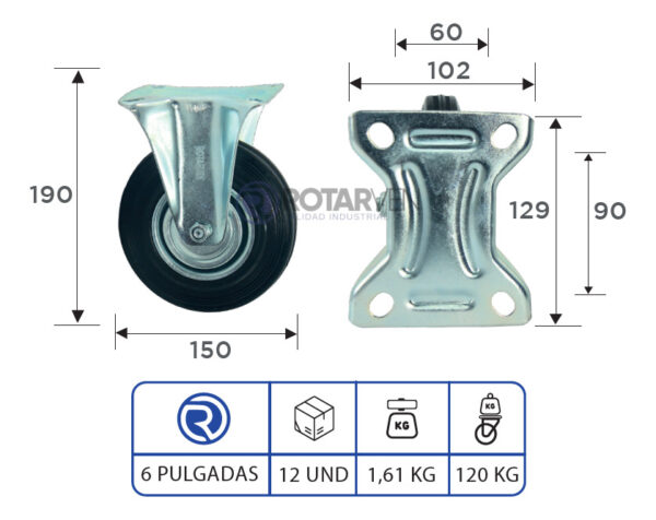 Rueda Continental Fija De 6 Pulgadas | Zio Caracas - Imagen 3
