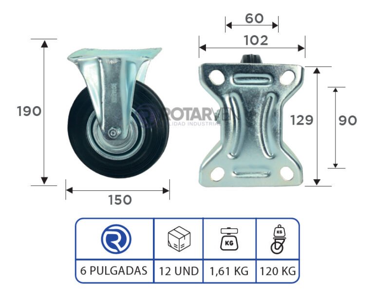 Rueda Continental Fija De 6 Pulgadas | Zio Caracas - Imagen 3