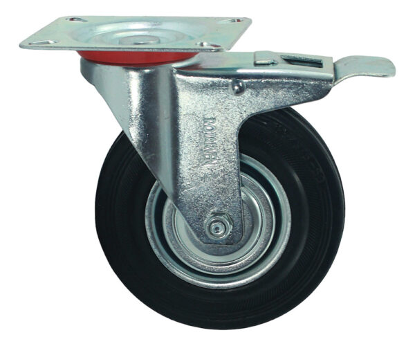 Rueda Continental Industrial Giratoria 5pLG Con Freno Y Base - Imagen 1