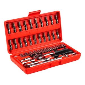Juego Dados 46 Piezas Con Rachet Milimétrico Estuche 1/4
