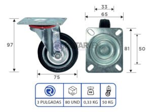 Rueda Continental Industrial Giratoria 3 Pulgadas Con Base - Imagen 3