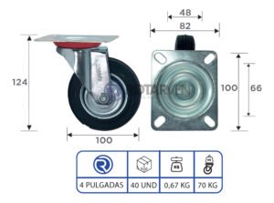 Rueda Giratoria 4 Pulgadas Industrial Continental Con Base - Imagen 3