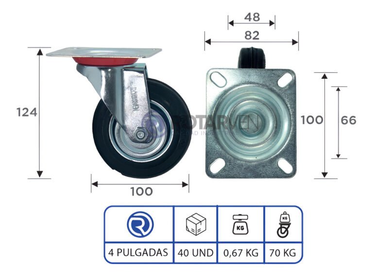 Rueda Giratoria 4 Pulgadas Industrial Continental Con Base - Imagen 3