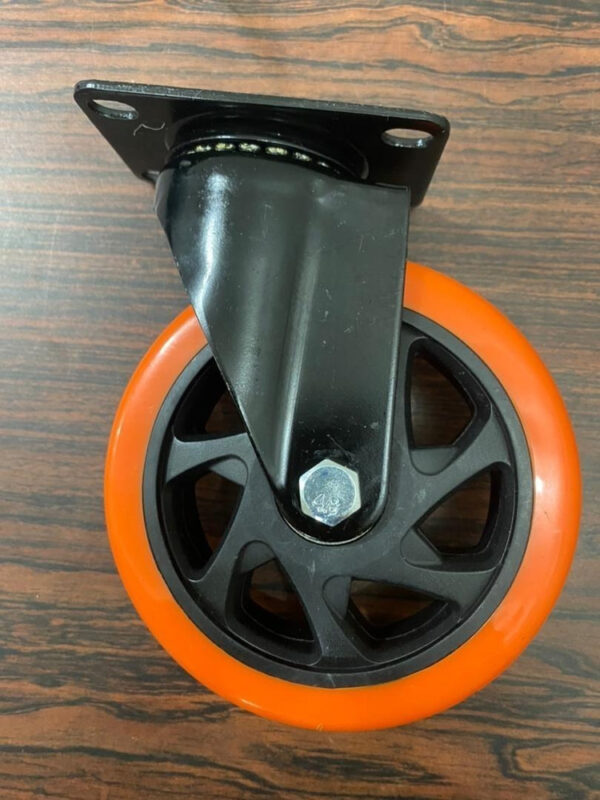 Rueda Giratoria Industrial 5pLG Nylon Naranja Base Metálica - Imagen 2