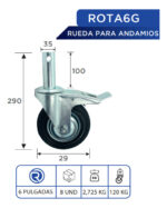 Rueda Para Andamio 6 Pulgadas Con Freno Marca Rotarven 120kg - Imagen 3