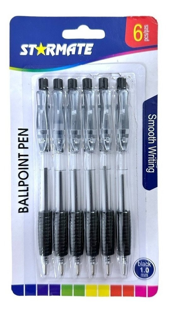 BOLZ002-01.jpg Bolígrafo Lapicero De 6 Und Negro 1.0mm Marca Starmate Usa - Imagen 1