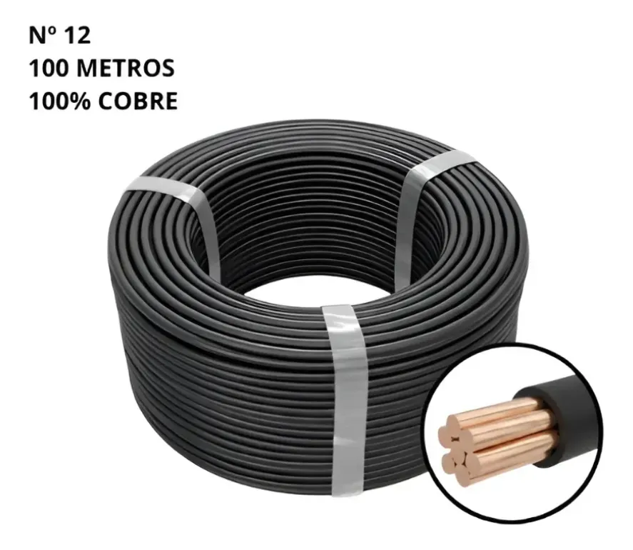 686010-MLV115297357144_082026 Cable N° 12 Thw Awg Pvc 100% Cobre 600v 75°c X 100mts - Imagen 1