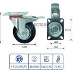 Rueda Giratoria Continental Industrial 4pLG Con Freno Y Base - Imagen 3