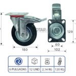 Rueda Continental Industrial Giratoria 6pLG Con Freno Y Base - Imagen 3