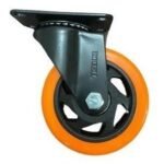 Rueda Giratoria Industrial 4pLG Nylon Naranja Base Metálica