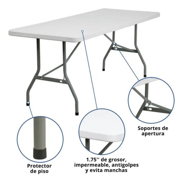 Mesa Plástica Plegable 76X120X74 cm - Imagen 2